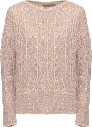 D.exterior Beige Sequined Wool-Blend Sweater
