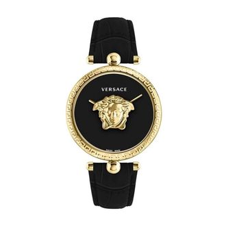 Versace Zwart en Goud Palazzo Horloge - Dames - Horloges - Geel - ONE Size - Accessoires