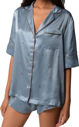 Kiki De Montparnasse Silk Lounge Les Partenaires Short Sleeve PJ Top in Marais/caf&eacute; at Nordstrom, Size Medium
