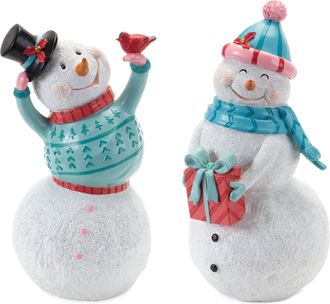 Melrose International Whimsical Snowman Figurine (Set of 2) - Blue; White