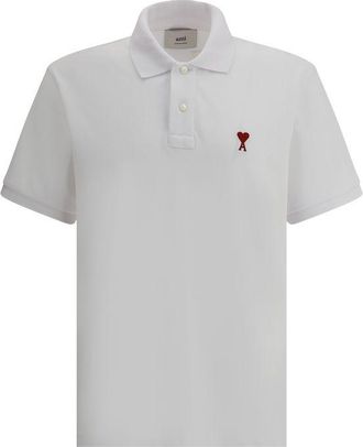 Ami Mens White Cotton Polo Shirt - Size Medium