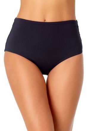 Anne Cole Womens Live In Color Convertible High Waist Shirred Swim Bottom in Navy at Nordstrom, Size X-Small
