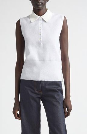 Thom Browne 4-Bar Sleeveless Milano Knit Cotton Polo in Pale Grey at Nordstrom, Size 10 Us