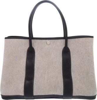 Herm&egrave;s Ecru Gray Noir Toile H Negonda Leather Tote Bag (Pre-Owned)