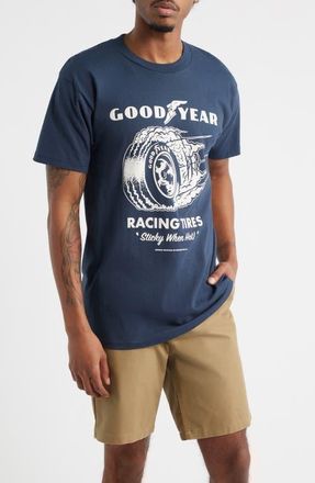 Brixton x Goodyear Cheater Slick Cotton Graphic T-Shirt in Navy at Nordstrom, Size Xx-Large