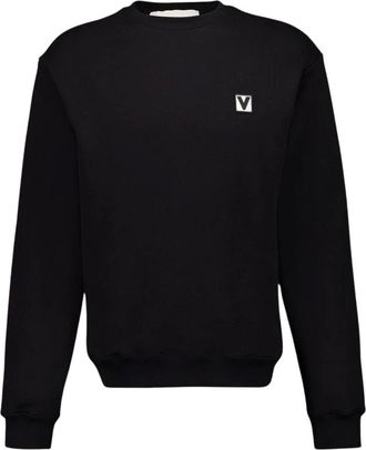 Valentino Garavani Hoodies & sweatvesten, Heren, Zwart, S, Katoen, Zwarte Katoenen Crewneck Sweatshirt met Patch