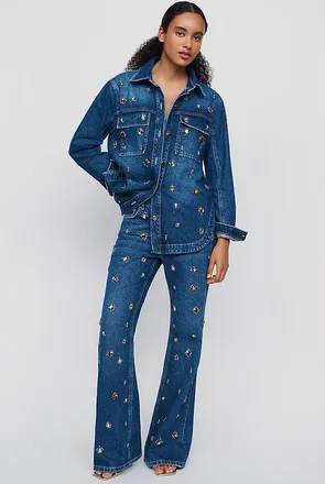 Farm Rio Gems 100% Cotton High-Rise Flare Jeans