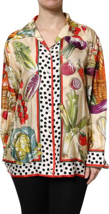 Dolce & Gabbana Womens Multicolor Vegetables Silk Long Sleeves Top