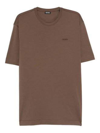Ermenegildo Zegna logo-embroidered crew-neck T-shirt - men - Fabric - 52 - Brown