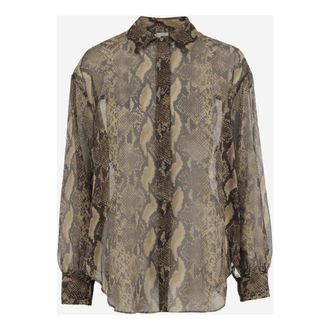 Aspesi Overhemden, Dames, Rood, XS, Zijden shirt met dierenprint Gekromde zoom