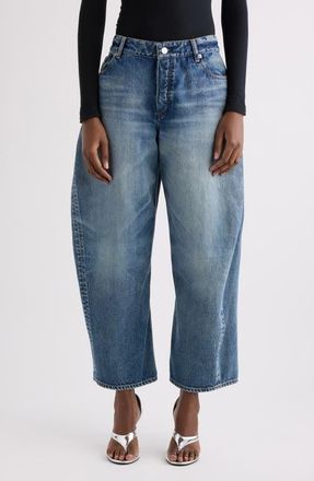 Alaia Rodeo Cotton Denim Barrel Leg Ankle Jeans in Dirty Wash at Nordstrom, Size 26