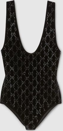 Gucci Chenille Bodysuit With GG Crystals, Black, Ready-to-wear