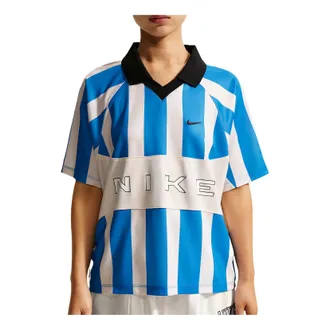 Nike (WMNS) Nike Sportswear Street Oversized Short-Sleeve Striped Jersey Light Photo Blue Chalk IO0914-435