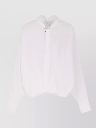 Alysi cotton v-neck bow long-sleeve blouse