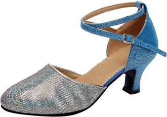 Generic Winter Elegant Women Ballroom Tango Latin Dance Shoes with Sparkling Sequins for Social Dancing Comfort and Style (Blue, 4. 5)