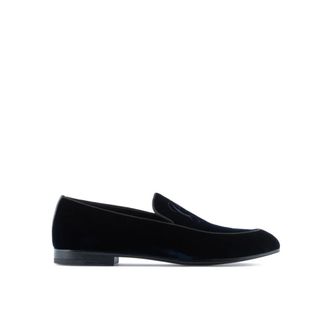 Giorgio Armani Fluwelen loafers met geborduurd logo - Heren - Loafers - Blauw - 41 EU - Leer - Schoenen