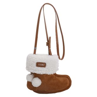 Generic Pufei Furry Shoulder Bag Solid Colour Plush Purses for Women Work Everyday (Brown)