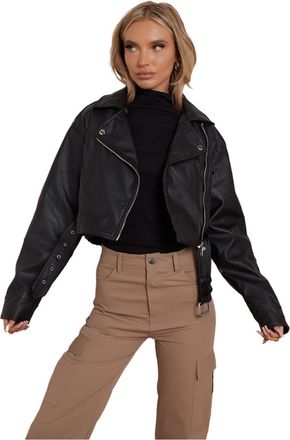 Janisramone PU Faux Leather Jacket Women, Cropped Women s Jackets With Belt and Zip Closure, Womens Motorbike Jacket With Long Sleeves and Pockets, Ladies Short J