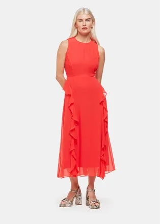 Whistles Nellie Frill Detail Midi Dress in Red at Nordstrom, Size 10