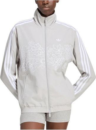 adidas Floral GFX Firebird Loose Track Jacket - Dames - Sportshirts - Grijs - L - Polyester - Fitness