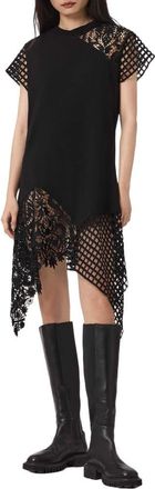 AllSaints Zala Asymmetric Crochet Dress in Black at Nordstrom, Size Small