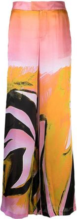 Louisa Ballou all-over graphic print silk trousers - women - Silk - M - Pink