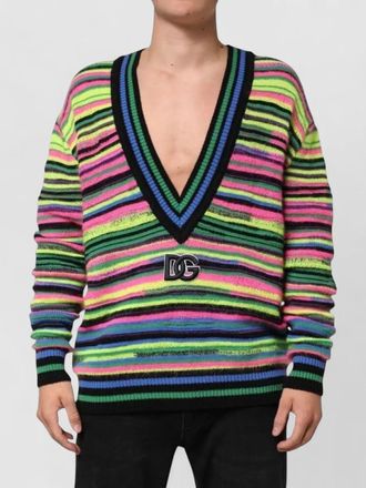 Dolce & Gabbana v-neck striped logo-knit jumper