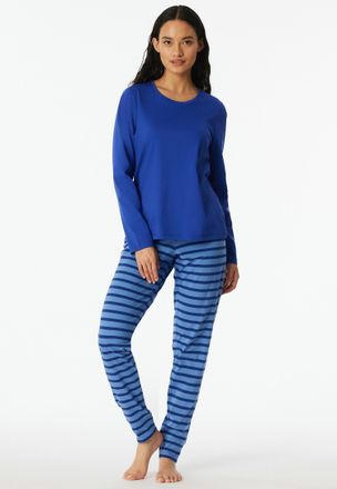 Schiesser Schlafanzug SCHIESSER Casual Essentials, Damen, Gr. 36, 819, blau, Single Jersey, Obermaterial: 100% Baumwolle, bequem lang, Rundhals, Homewear-Sets S
