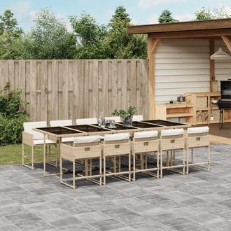 vidaXL Set Comedor De Jard&iacute;n 11 Pzas Con Cojines Rat&aacute;n Sint&eacute;tico Beige Vidaxl