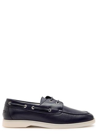 Aur&eacute;lien Boat Grained Leather Loafers - Navy - 45 (IT45 / UK11)
