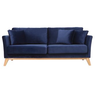 Miliboo Miliboo - Divano Scandinavo 3 Posti Velluto Blu Notte Piedi Legno Oslo