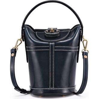 OLD TREND Begonia Genuine Leather Vintage Bucket Crossbody in Navy at Nordstrom