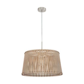 Loops Pendant Ceiling Light Colour Satin Nickel Shade Maple Wood Bulb E27 1x60W in Metallics