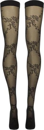 Wolford Floral Net Effect Stay-ups - Dames - Pantys - Zwart - L - Wol - Ondergoed