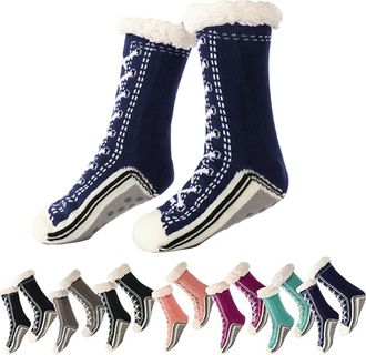 Generic Ultra-thick Cashmere Slipper Home Socks, Thick Warm Christmas Slipper Socks with Non Slip Grip, Cashmere Socks for Women (Navy blue)