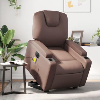 vidaXL Sill&oacute;n De Masaje Elevable El&eacute;ctrico Cuero Sint&eacute;tico Marr&oacute;n Vidaxl