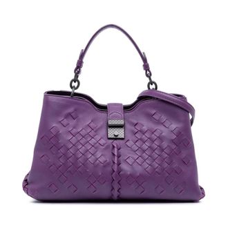 Bottega Veneta Pre-owned Handbags, female, Purple, Size: ONE SIZE Pre-owned Woven Leather Top Handle Bag