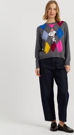 Chinti and Parker Wool-Cashmere Snoopy Argyle Sweater in Multi at Nordstrom, Size X-Large