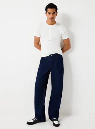 Naked & Famous Denim Mens Textured denim pleated jean Straight fit