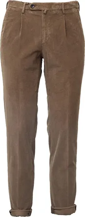 BRIGLIA 1949 Slim-Fit Brown Velvet Pants with Pleated Front and Tapered Leg