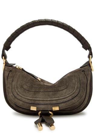 Chlo&eacute; Marcie Small Suede Shoulder bag - Dark Brown - One Size