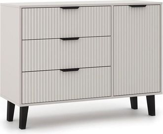 Topeshop SONIA - Credenza 3 cassetti + 1 anta in stile scandinavo scanalato - 110x39x81,5 cm - Mobile contenitore - Beige cashmere