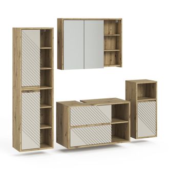 Vicco Conjunto De Muebles De Ba&ntilde;o Viola, Roble Artesanal, 4 Partes, Vicco