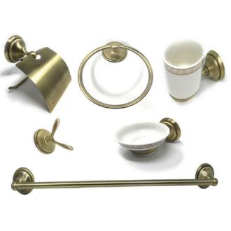 Trade Shop Trade Shop - Set Bagno Classico Oro Satinato Vetro 6pz Portarotolo Sapone Asciugamano 52644