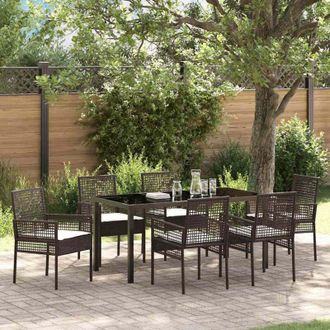 vidaXL Conjunto De Comedor De Jard&iacute;n Con Coj&iacute;n 7 Pcs Marr&oacute;n Polirat&aacute;n Vidaxl