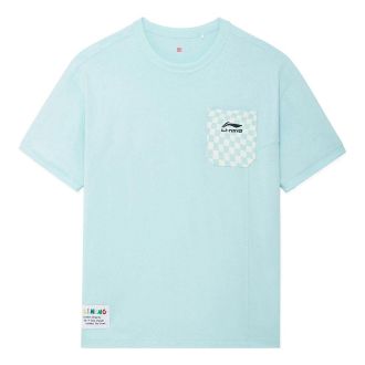 Li-Ning x Rooovie Checkerboard Pocket T-shirt Light Blue AHSSB57-2