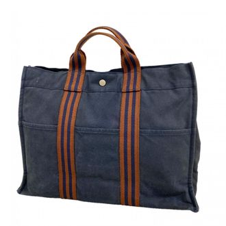Herm&egrave;s Navy Canvas Tote Bag (Pre-Owned)