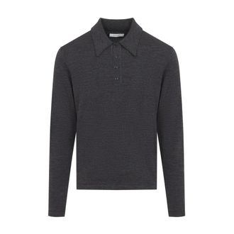 Christophe Lemaire Truien & Vesten, Heren, Grijs, L, Wol, L/S Gebreide Poloshirt