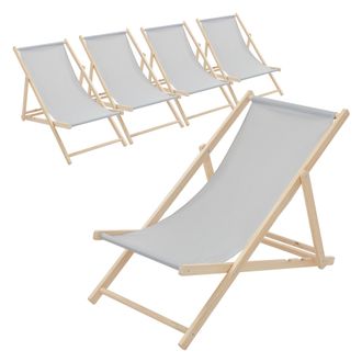 ECD Germany Ecd Germany 5x Sillas De Playa De Madera De Pino 3 Posiciones De Reclinaci&oacute;n Plegable Tumbona Gris Claro Tradicional De Sol Para Jard&iacute;n Impermeable Ha