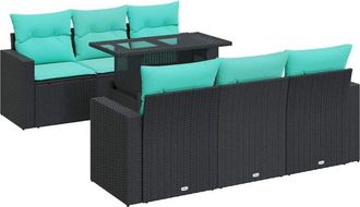 vidaXL Set Sof&aacute;s Jard&iacute;n Y Cojines 7 Pzas Rat&aacute;n Sint&eacute;tico Acacia Negro Vidaxl